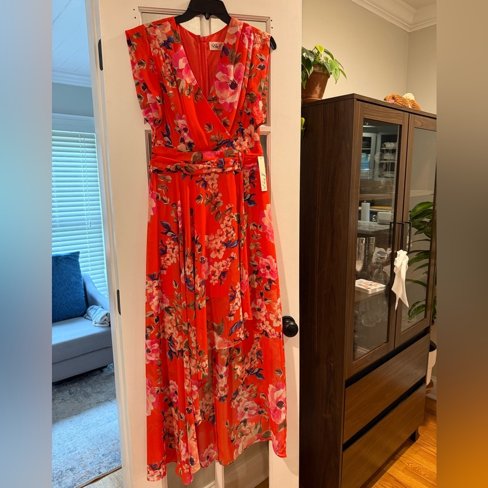ELIZA J - SIZE 6- Floral Orange Tiered Dress